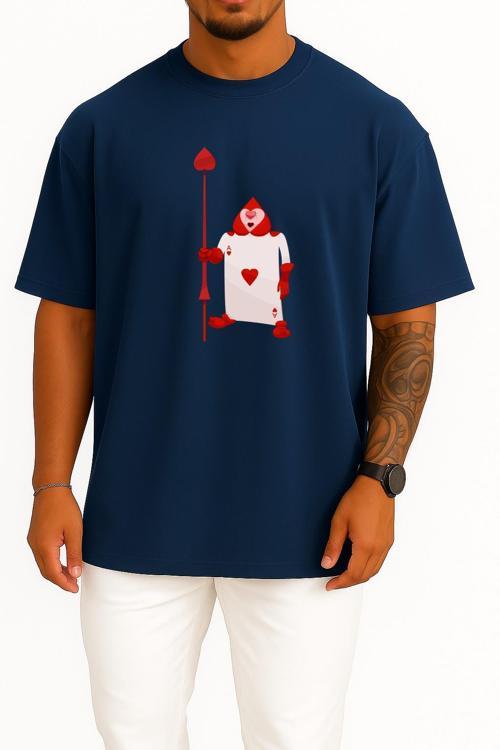 Oversize Alice Harikalar Diyarında Kalp Kartı Ace Göğüs Tasarımlı Unisex T-Shirt