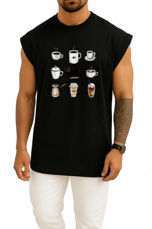 Oversize Coffee Euclidean Icon, Kahve Fincanı Koleksiyon Göğüs Tasarımlı Atlet