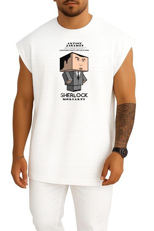 Oversize Sherlock Holmes Arthur Conan Doyle Illustration Göğüs Tasarımlı Atlet