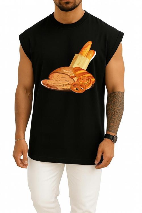 Oversize Baget Kruvasan Ekmek Simit Ekmek Hamur İşi Göğüs Tasarımlı Atlet