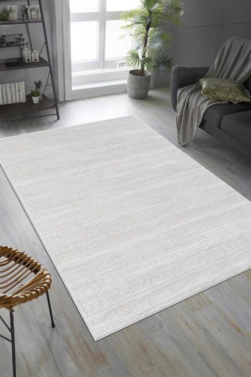 Pamuk Tabanlı Modern Tasarımlı  Sisal Çizgiili Krem Renk Halı