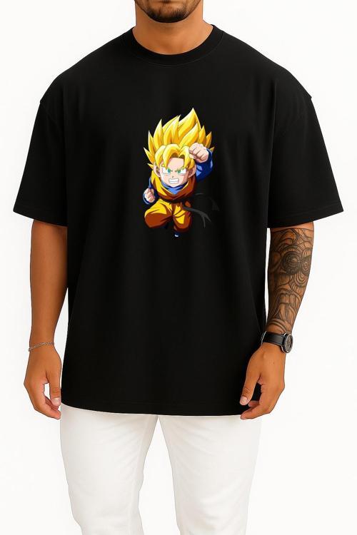 Oversize Goten Trunks Majin Buu Goku Bulma Göğüs Tasarımlı Unisex T-Shirt