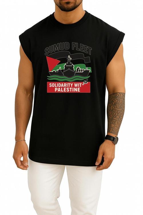 Oversize Sumud Fleet Göğüs Tasarımlı Atlet