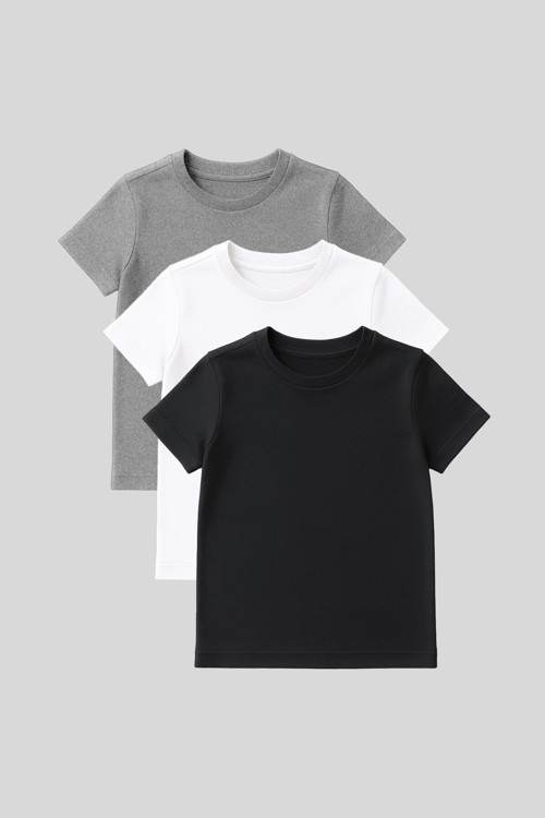 Standart Fit Basic O Yaka 3lü Paket Gri Melanj-Antrasit-Beyaz Unisex Çocuk T-Shirt - 11328