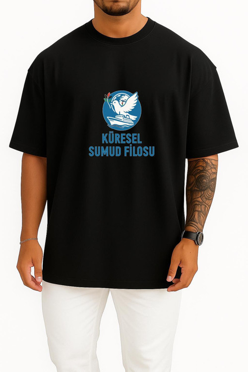 Oversize Küresel Sumud Filosu Göğüs Tasarımlı Unisex T-Shirt