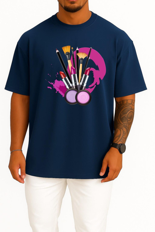 Oversize Kozmetik Ruj Makyaj Sanatçısı Göğüs Tasarımlı Unisex T-Shirt