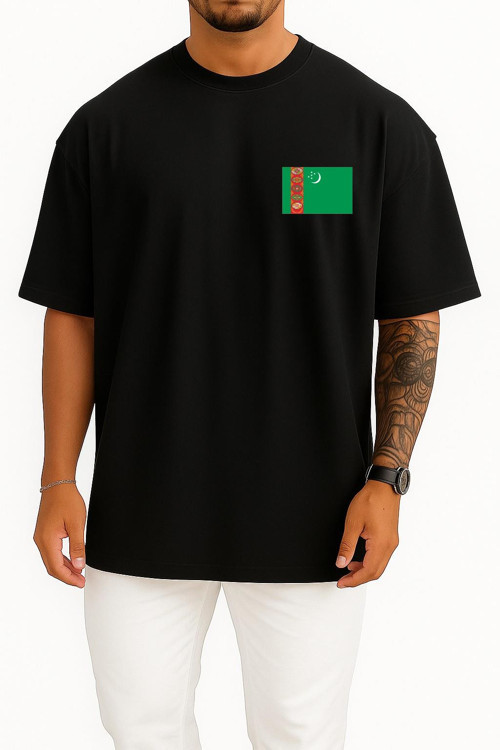 Oversize Flag Of Turkmenistan Cep Tasarımlı Unisex T-Shirt