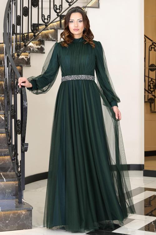 Alia Şık Taş Detaylı Büyük Beden Tesettür Abiye - Alya