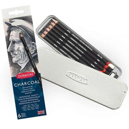 Charcoal Pencils Kömür Füzen Kalem Seti 6'lı Teneke Kutu