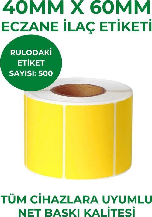 40X60 Eczane Ilaç Etiketi Sarı Renk 1 Rulo 500 Etiket