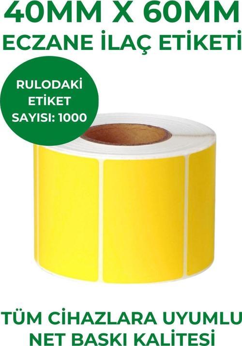 40X60 1000Li Eczane Etiketi Sarı Renk 80 Adet Rulo 1 Koli