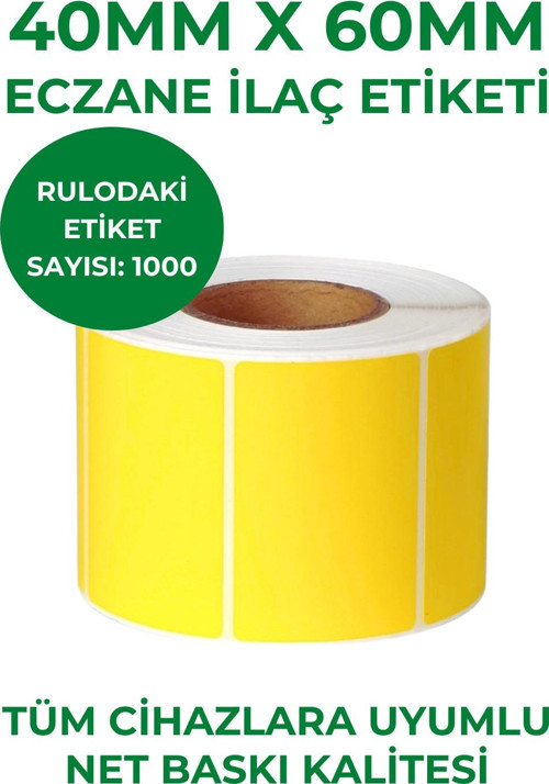 40X60 1000Li Eczane Ilaç Tarif Etiketi Sarı Renk (1 Rulo 1000 Etiket)