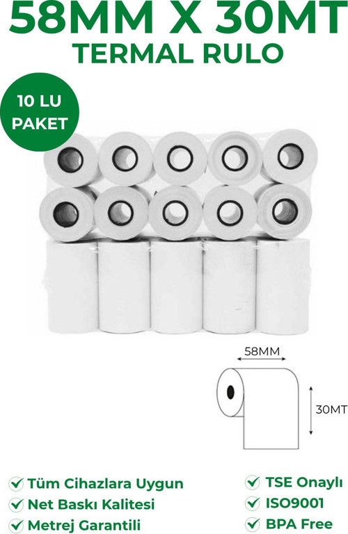 58X30 Termal Rulo 5 Paket 50 Adet
