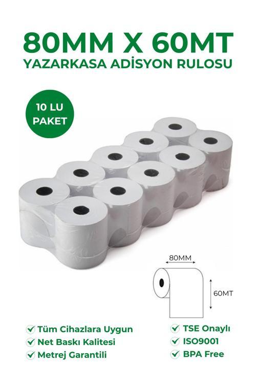 80X60 Termal Rulo - Yazarkasa Adisyon Rulosu 1 Paket 10 Adet