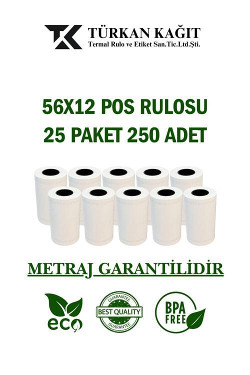 56X12 Pos Rulosu 25 Paket 250 Adet Termal Rulo - Yazarkasa Pos Rulosu - Pos Kağıdı