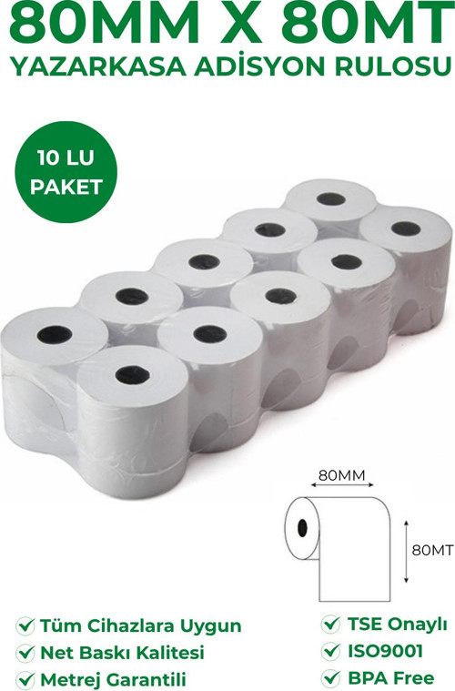 80X80 Termal Rulo - Yazarkasa Adisyon Rulosu 5 Paket 50 Adet