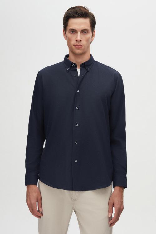 Ds Damat Regular Fit Lacivert Düz Kışlık Flanel Gömlek