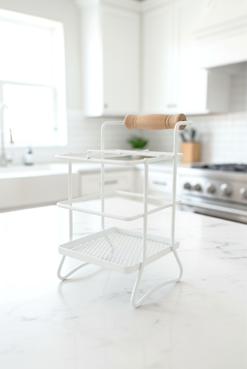 Sunny Ahşap Tutamaçlı Kaşıklık Organizer Beyaz