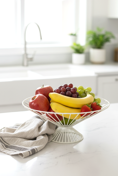 Sunny Tek Katlı Oval Meyvelik Standı Beyaz