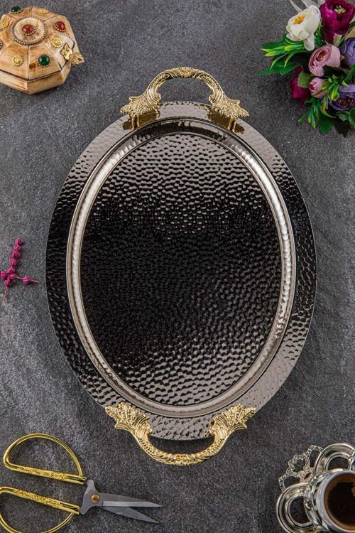 DAMLA OVAL 4 KİŞİLİK TEPSİ GÜMÜŞ