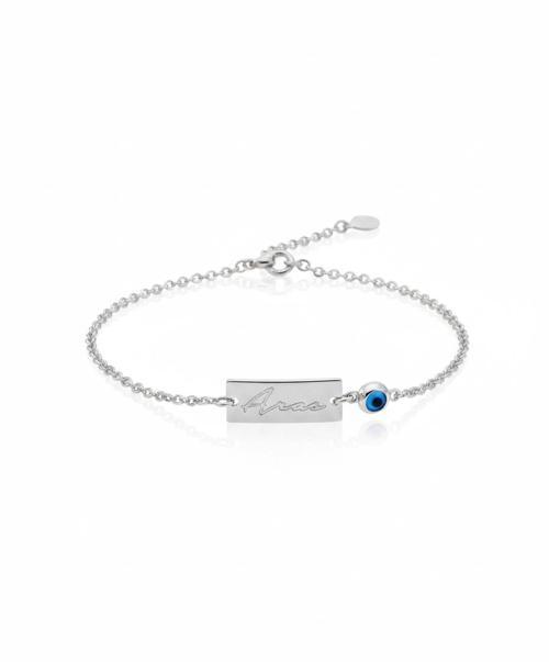 Nazarlı Gümüş İsim Bileklik - Gümüş