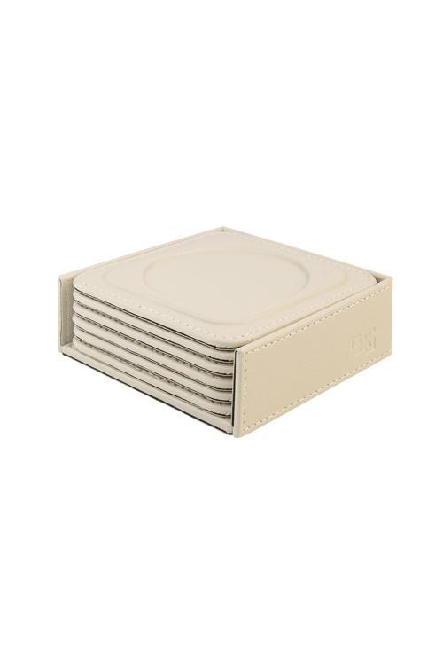 Bardak Altlığı,6’lı Set,Masaüstü Yuvarlak Cup Coaster,Vegan Suni Deri,11x11 cm.,Bej