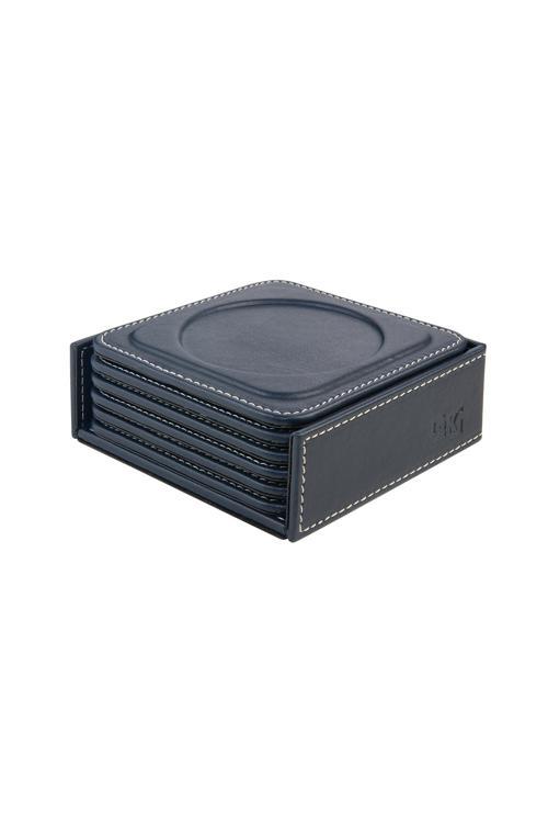 Bardak Altlığı,6’lı Set,Masaüstü Yuvarlak Cup Coaster,Vegan Suni Deri,11x11 cm.,Lacivert