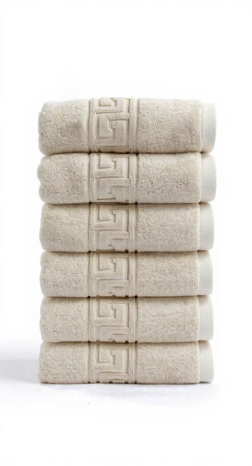 6'lı Greek Krem El Havlusu - 50x90 Cm, 225 Gr, %100 Pamuk, Spa Ve Otel Havlusu, Günlük Kullanıma Uygun