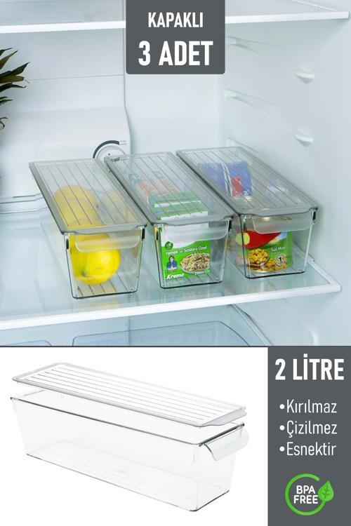 Kapaklı Buzdolabı Düzenleyici Meyve Sebze Saklama Kabı Organizer 2 Litre x 3 Adet