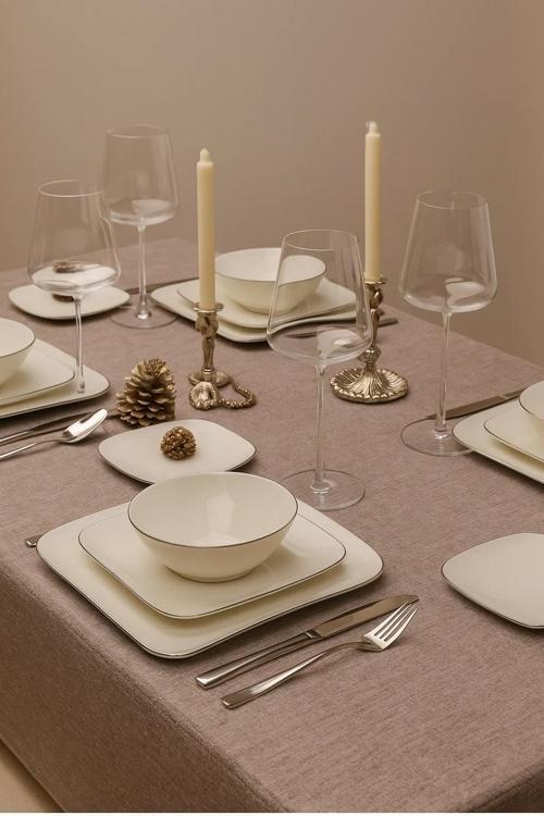 BNMNS24Y2530 Bone Minas 24 Parça 6 Kişilik Yemek Takımı Platin