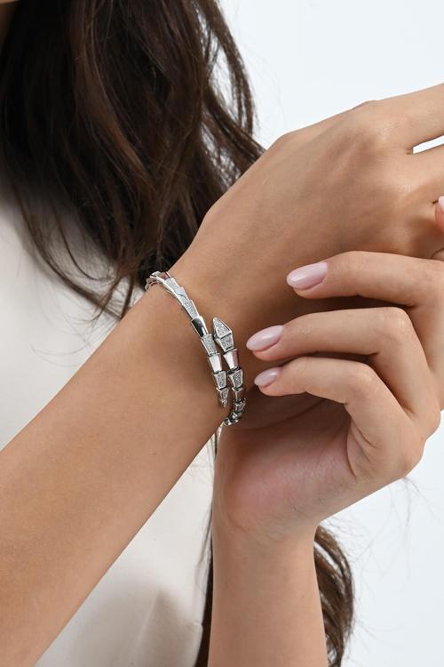 925 ayar gümüş rodyumlu zirkon taşlı özel tasarım yılan bilezik [barcode]