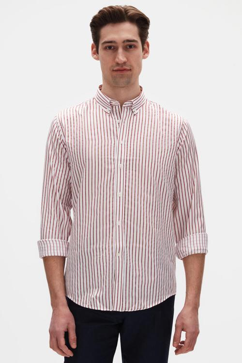 Ds Damat Slim Fit Kırmızı Çizgili Gömlek