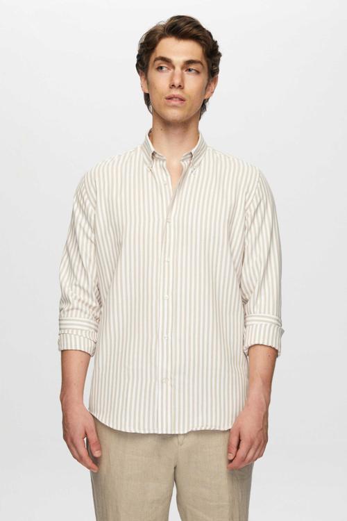 Slim Fit Bej Çizgili Gömlek