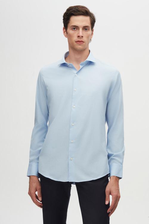Slim Fit Açık Mavi Klasik Kravatlık Uzun Kol Kolay Ütülenebilir Gömlek