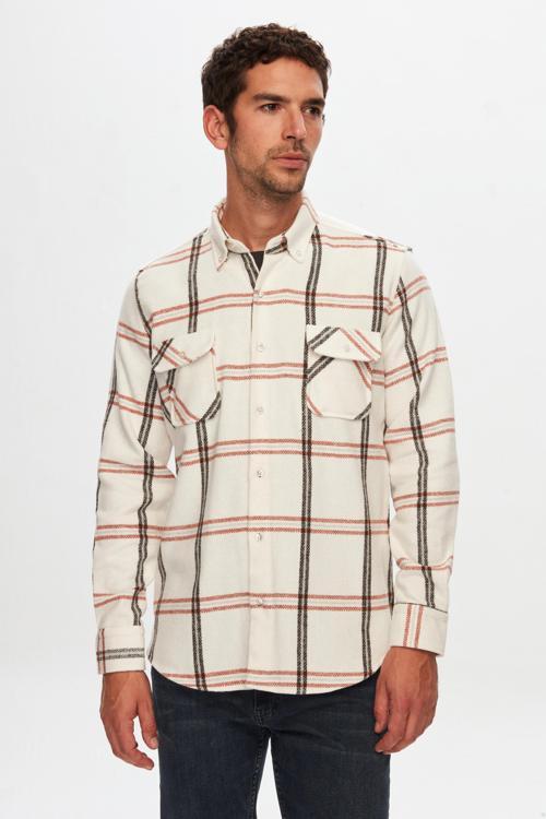 Regular Fit Ekru Ekose Oduncu Gömlek