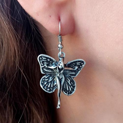 Kanatlı Kadın Şekilli Kadın Küpe Çift Adet Gümüş Kaplama El Yapımı Küpe