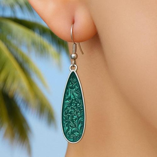 Su Damlası Şekilli Yeşil Mineli Çift Adet Kadın Küpe Gümüş Kaplama El Yapımı Kadın Küpe