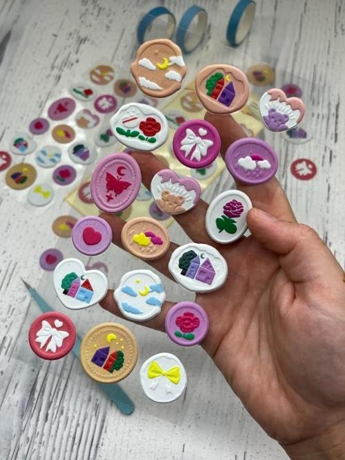 3D Kabartmalı 18 Adet Sarı  Paket Mühür Desenli Sticker / Etiket / Çıkartma