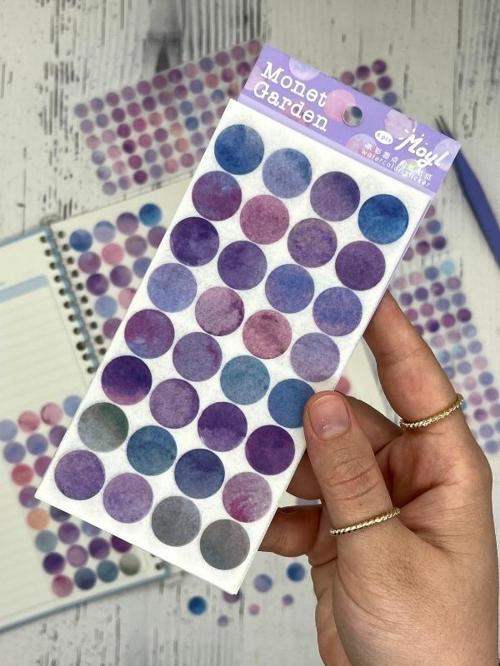 Monet Garden Mor Tonları 6 Yaprak 312 Adet Yuvarlak Kağıt Sticker Seti / Etiket / Çıkartma 