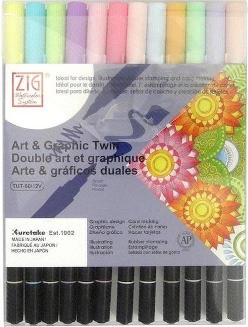 Art & Graphic Twin Marker Brush Pen Çift Uçlu Çizim Kalemi Seti 12 Renk PASTEL COLORS