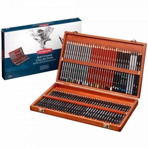 Sketching Pencils Karakalem Eskiz Çizim Kalemi Seti 72'li Ahşap Kutu