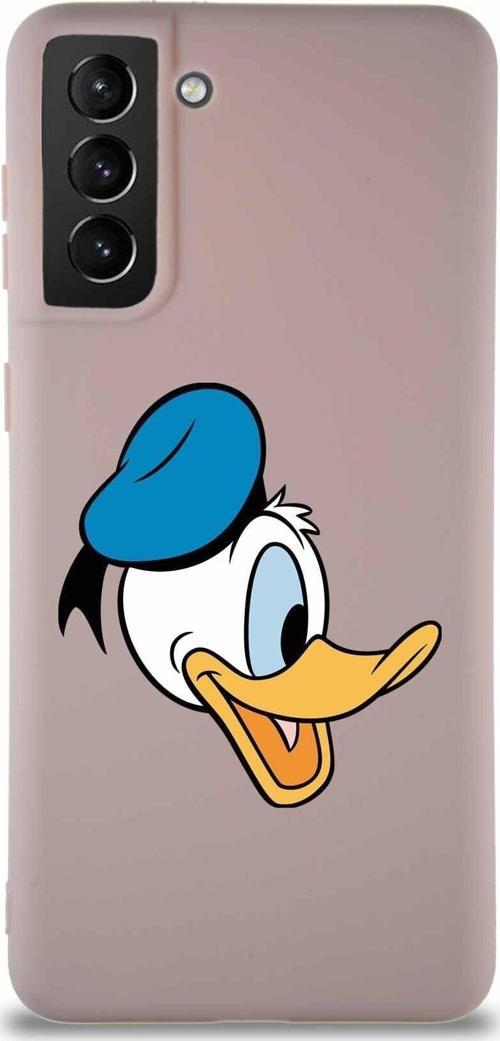 Samsung Galaxy S21 Plus Soft Premier Kapak Donald Duck-F Tasarımlı Silikon Kılıf - Pudra