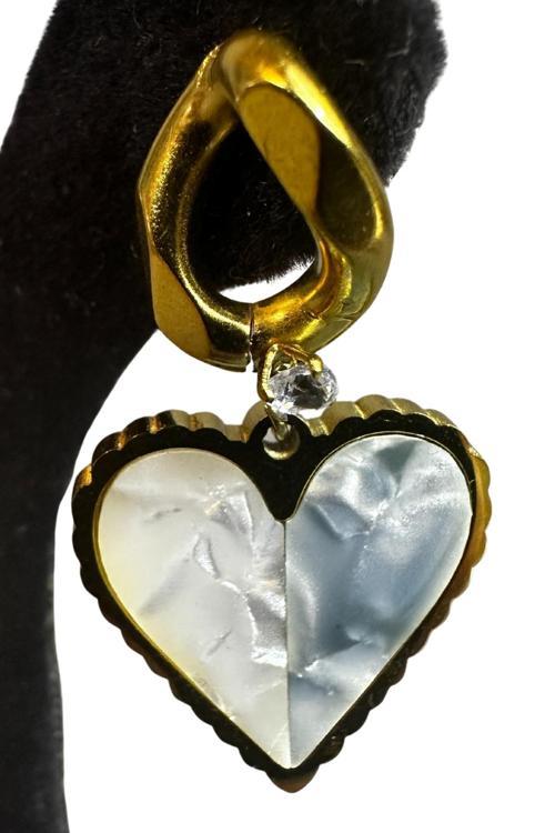 - İREM 3914 8661 Mavi Sedefli Kalp Figürlü Küpe