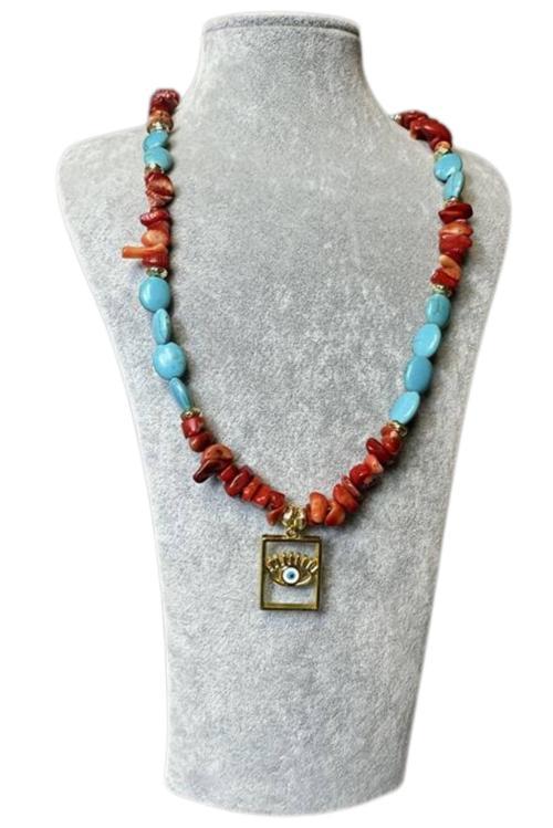 - Özlem 9422 6428 El Yapımı Turkuaz ve Mercan Doğal Taş Kolye