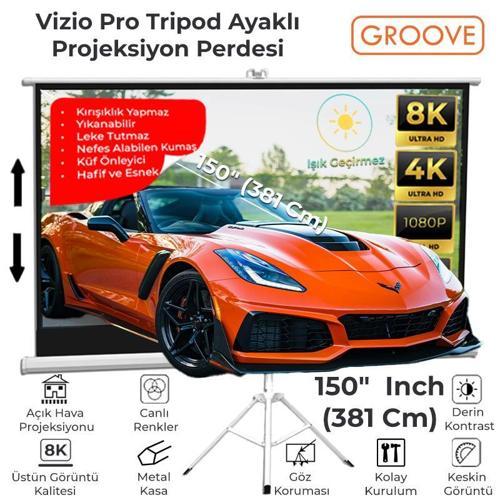 Vizio Pro 150¨Inch 332x188cm Blackout Işık Geçirmez Tripod Ayaklı Projeksiyon Perdesi +Taşınabilir