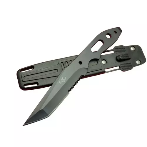 A13 Siyah, Testereli Outdoor Kamp Bıçak 22 cm - Komple Metal, Kılıflı