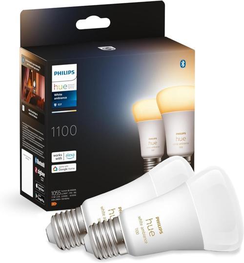 Huewa 8-75W Beyaz Ambiyans Akıllı E27 Led Ampul 2'Li Ekopaket, Bluetooth Özellikli