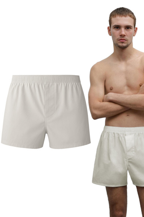 Erkek Pamuklu Poplin Boxer, Tekli Paket, Kırık Beyaz