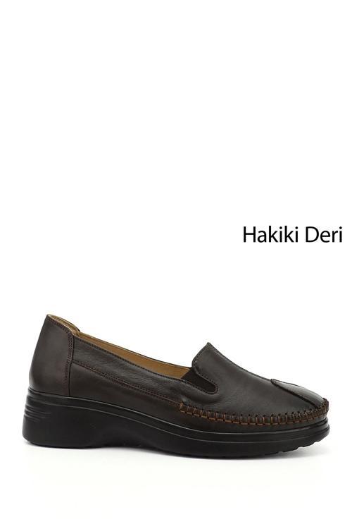 Kadın Kahverengi Dolgu Taban Hakiki Deri Comfort Ayakkabı