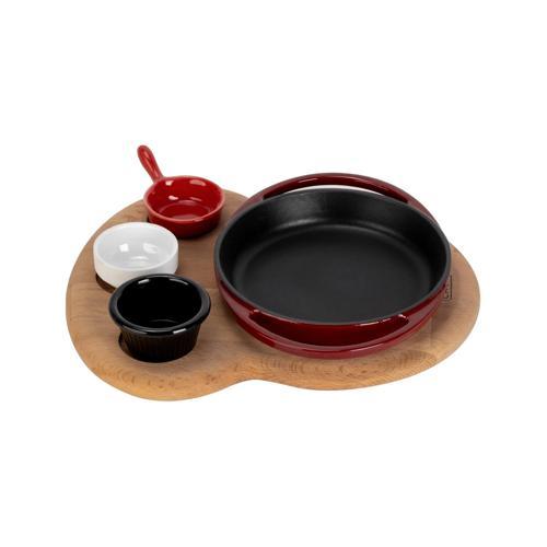 Yuvarlak Sahan Döküm Demir Yekpare Çift Kulplu Kayın Servis Ahşabı Çap(Ø)16cm.